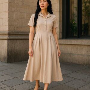 RAREISM Enbarry Beige Maxi Shirt Dress Women’s Size M | Button Front A-Line Midi